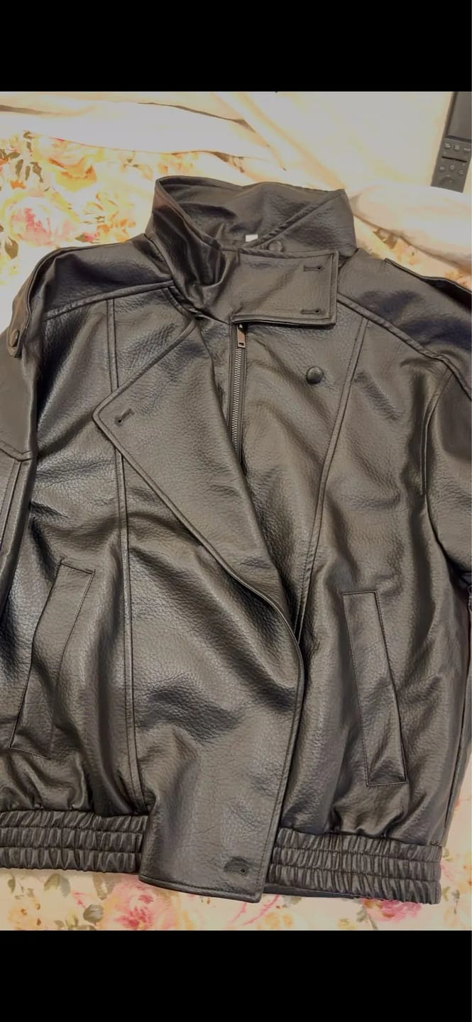 Customer photo review of Marnie Black Vegan Leather Moto Jacket