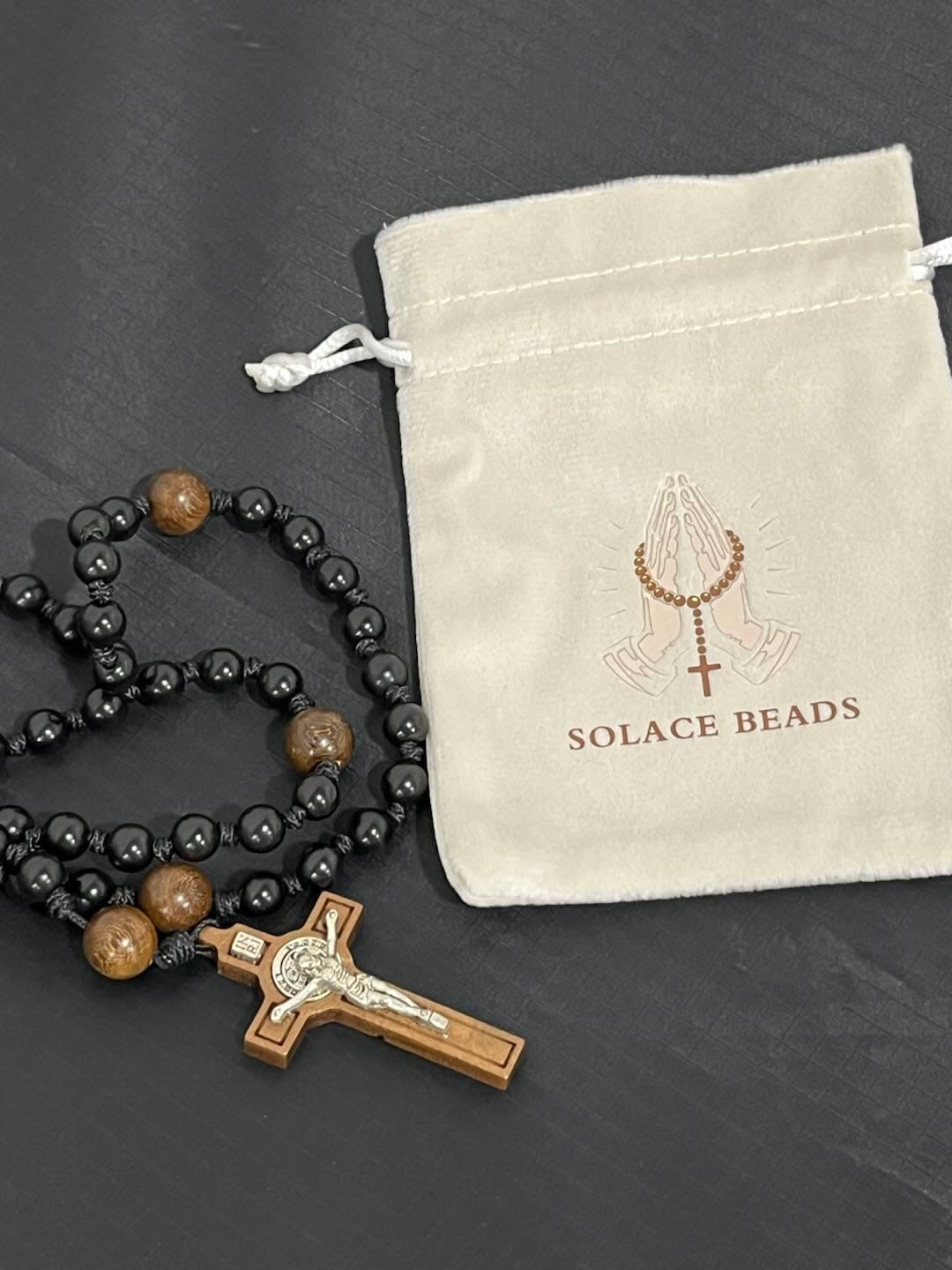 Customer photo review of SolaceBeads Black Sacred Ebony Beads with St. Benedict Centerpiece Rosary