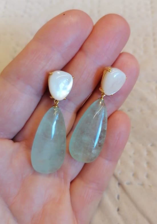 Customer photo review of Natural Green Fluorite & Shell Teardrop Earrings