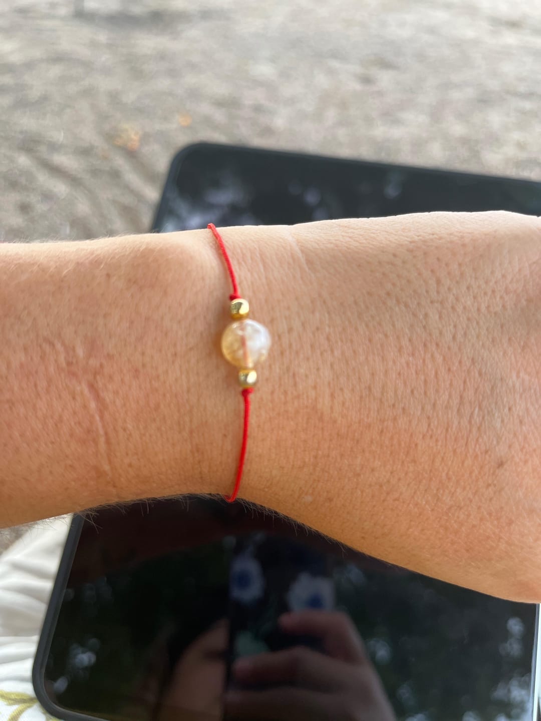Customer photo review of Citrine Red Thread Bracelet With Real Gold