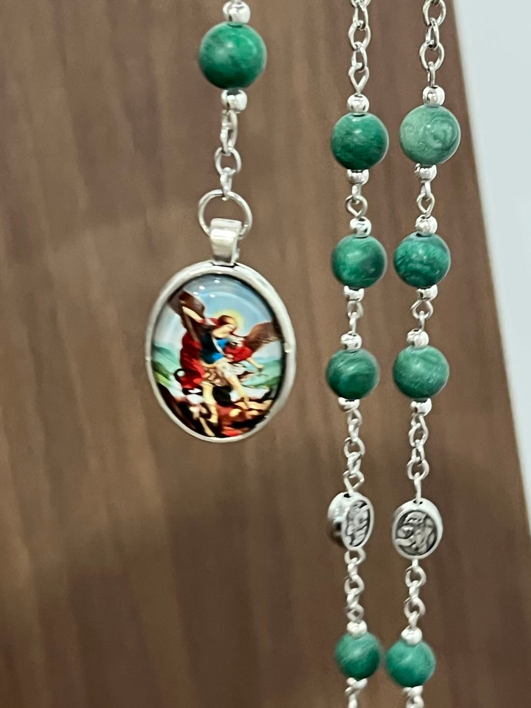 Customer photo review of Solacebeads St. Michael Chaplet With Malachite & Archangel Medals: Shield Of Protection