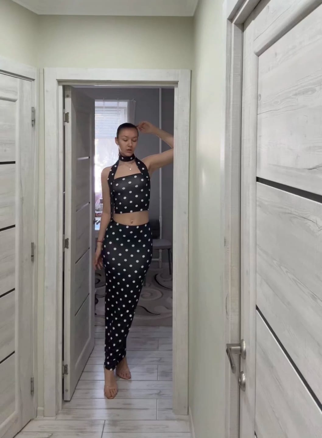 Customer photo review of Nia Strapless Dot Print Two-Piece Set