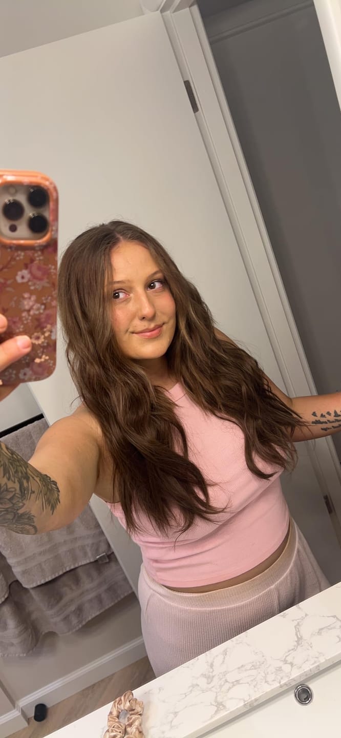 Customer photo review of Virgin Flat Silk Weft Hair Extensions Medium Brown #4