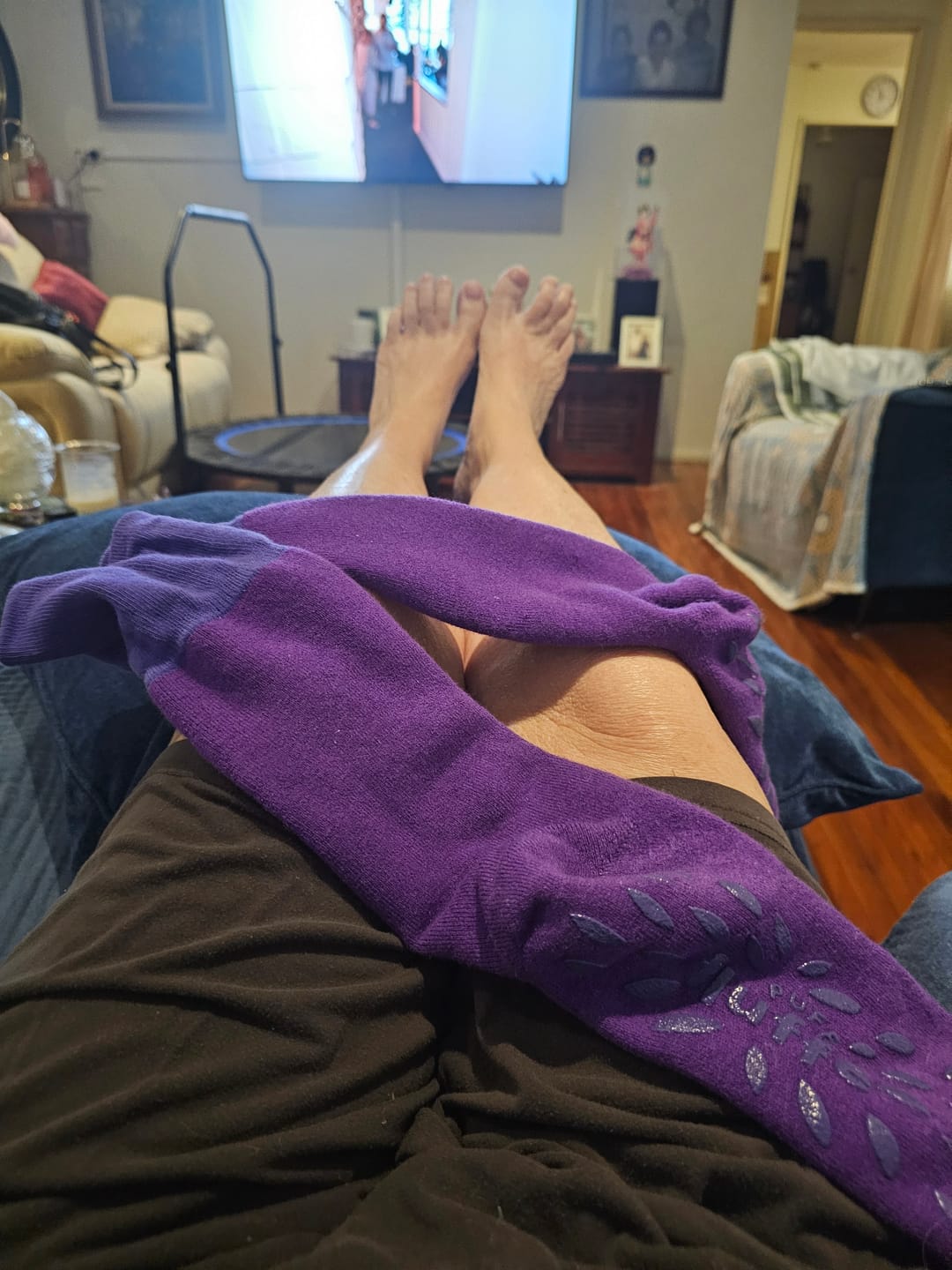 Customer photo review of cloud-soft merino lounge socks - warm, breathable & never bulky