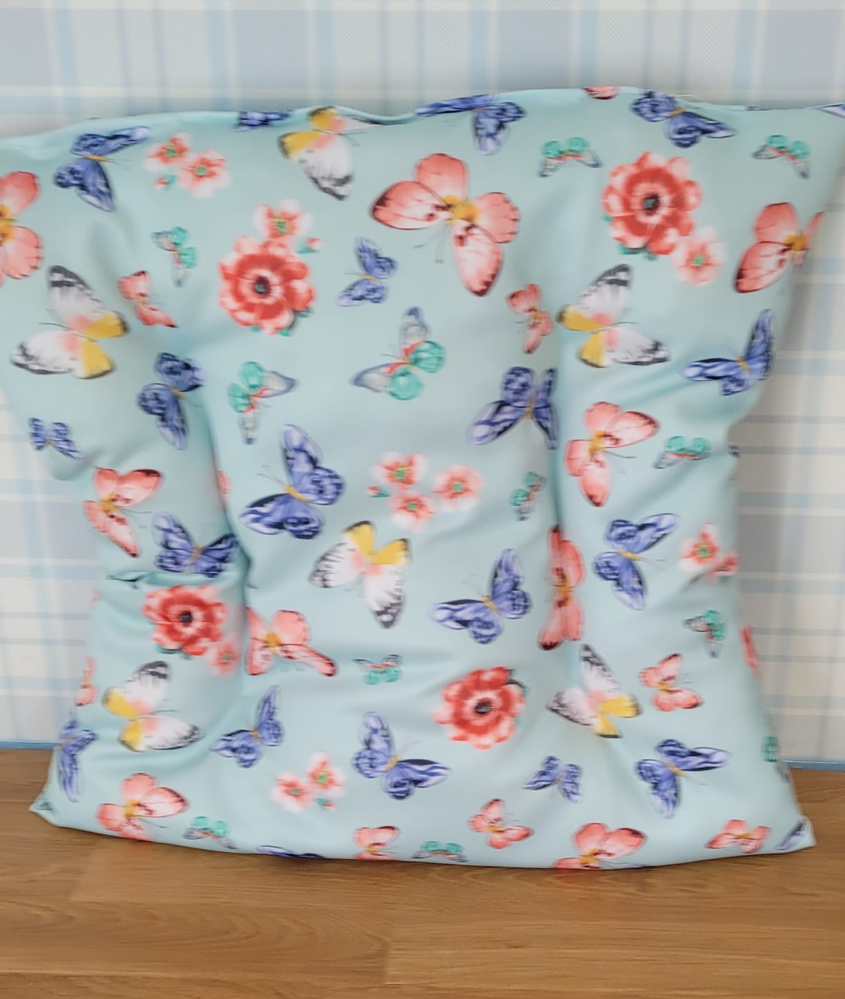 Customer photo review of Blue Butterfly Print Plain Scuba Fabric