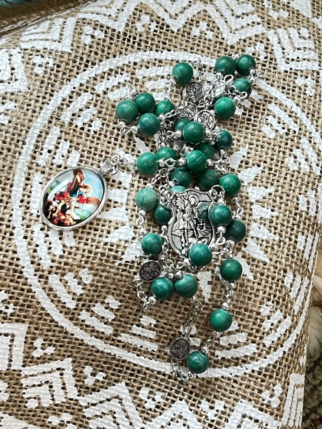 Customer photo review of Solacebeads St. Michael Chaplet With Malachite & Archangel Medals: Shield Of Protection