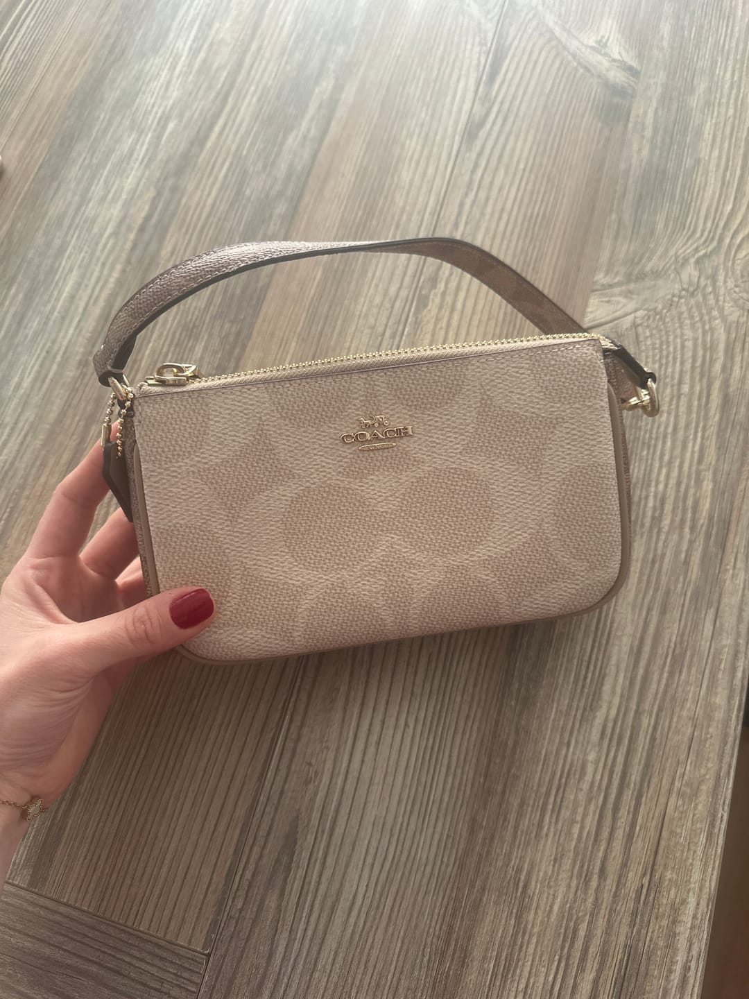 Customer photo review of Coach Women's Nolita 19 In Blocked Signature Canvas Gold/Sand/Tan
