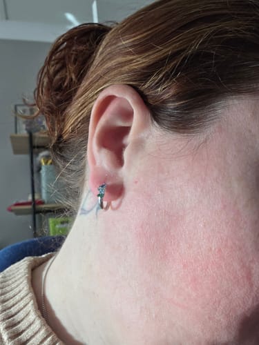 Customer photo review of Cubic Zirconia Scattered Huggie Earrings in Sterling Silver Rhodium Plate