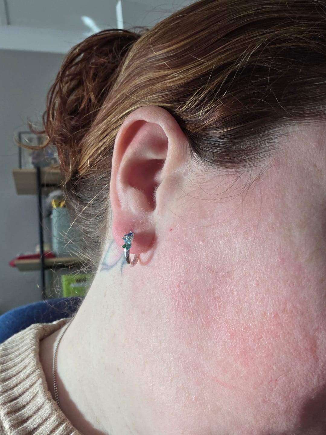 Customer photo review of Cubic Zirconia Scattered Huggie Earrings in Sterling Silver Rhodium Plate