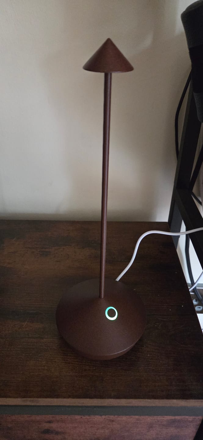 Customer photo review of Zafferano Pina Pro Rechargeable Rust Table Lamp