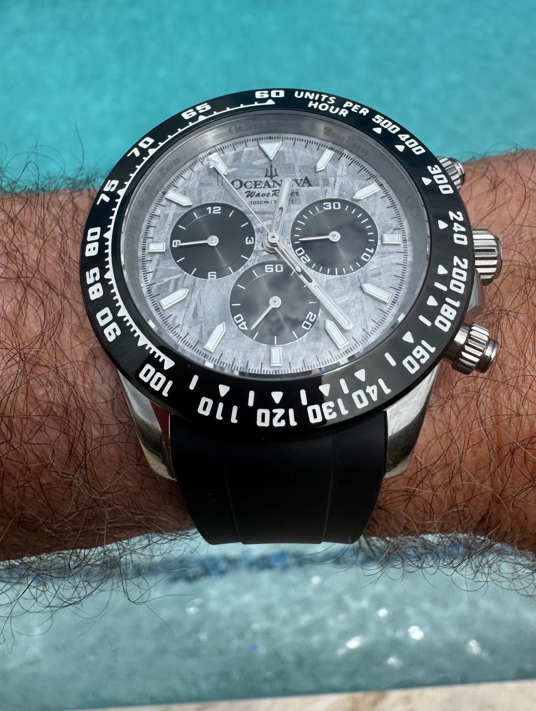 Customer photo review of Oceaneva WaveRacer 1000m Mechanical Chronograph Automatic Grade 5 Titanium Watch Meteorite