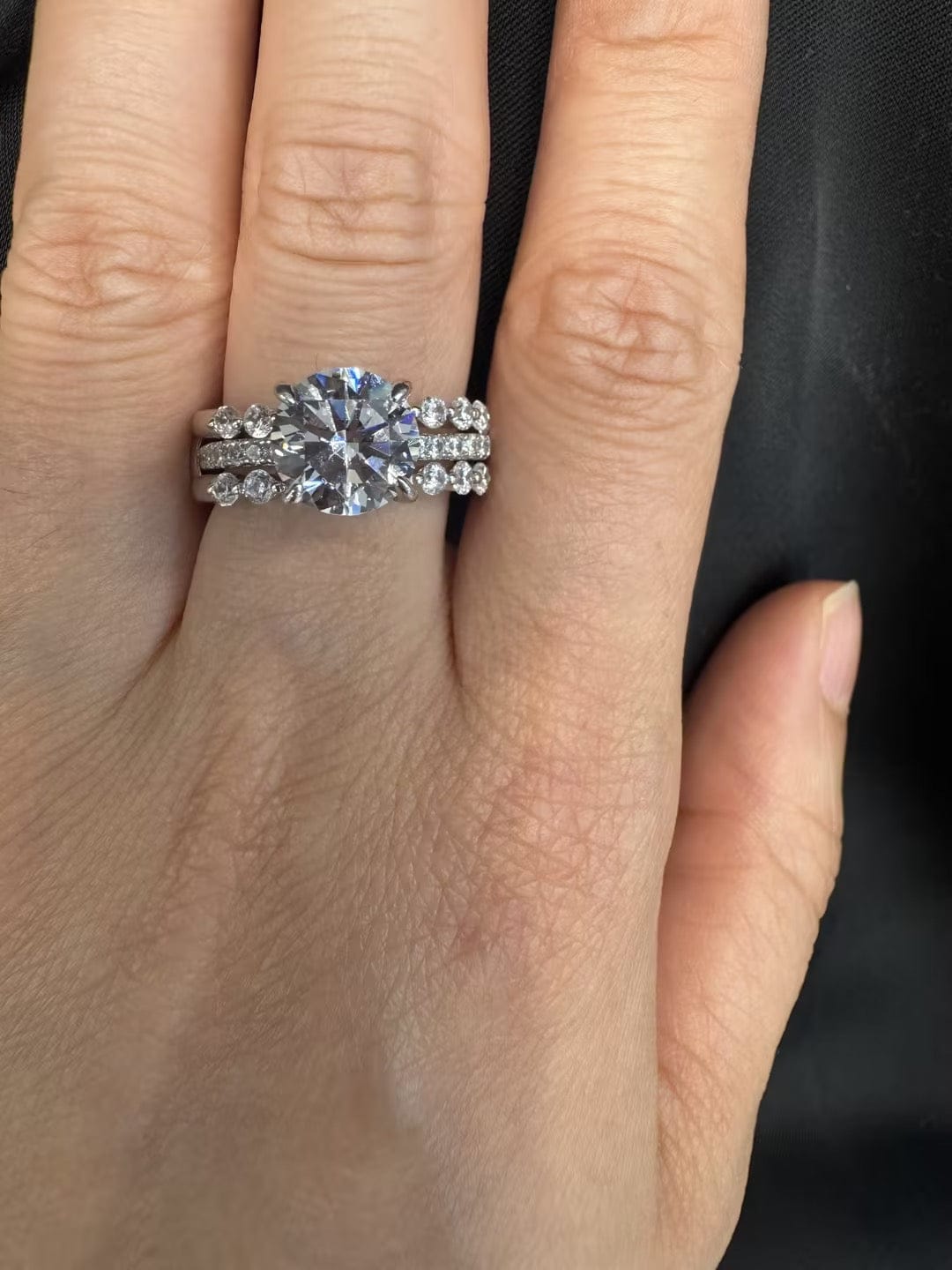 Customer photo review of S925 2.0Ct Round Cut Engagement Ring with 0.77Ct Enhancer Wedding Band For Everyday Wear