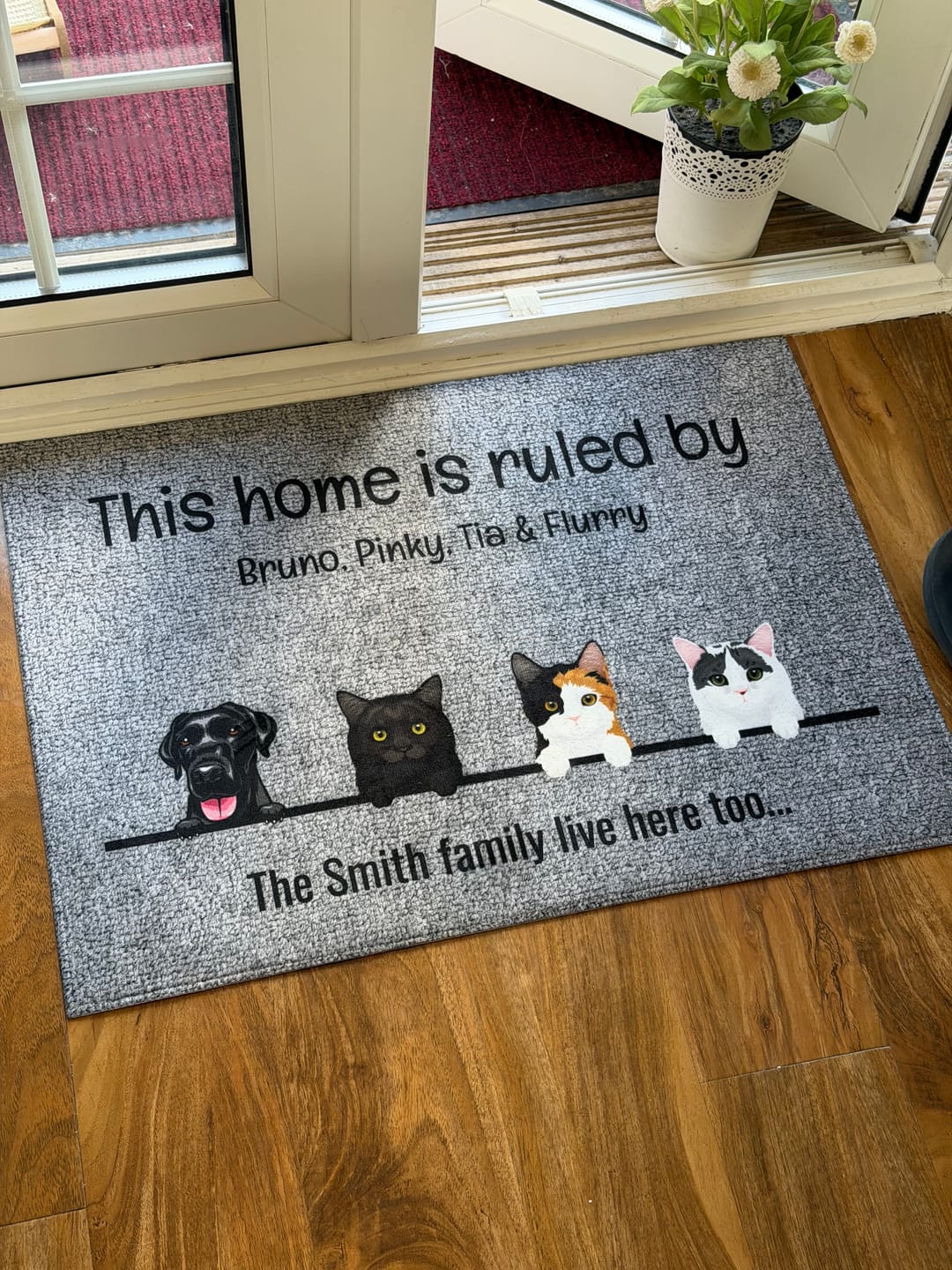 Customer photo review of All my furry friends - Personalised Doormat