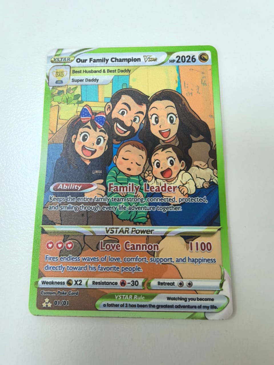 Customer photo review of Happy Father's Day Custom Pokémon Card - Trendy Comic Anime Style Personalized Pokémon Card for Dad - Perfect Gift from Wife & Kids - CPC-117.A