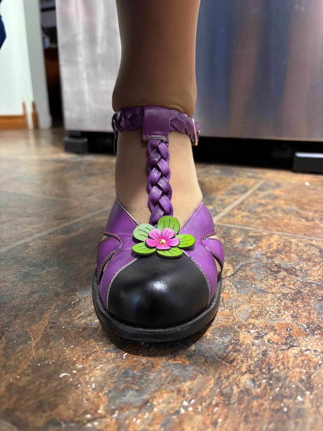 Customer photo review of Floral Braided T-Strap High-Heeled Sandals