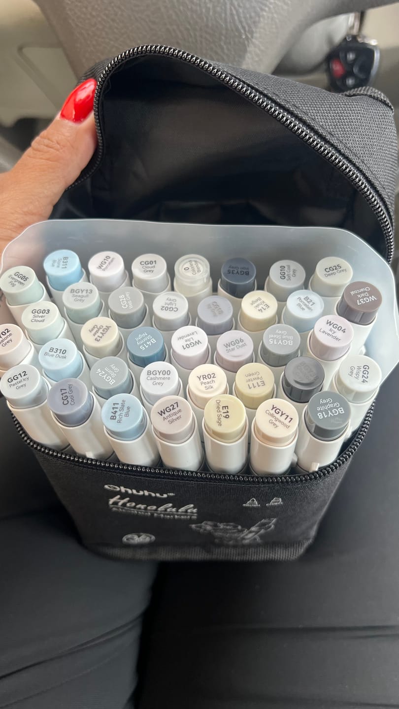 Customer photo review of Ohuhu Honolulu 36 Gray Tone Colors Dual Tips Alcohol Art Markers (New Color Codes)