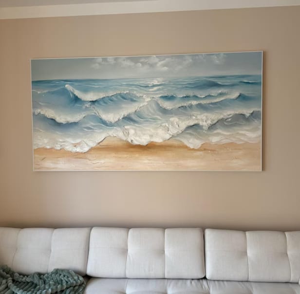 Customer photo review of Ocean Whisper – Hand-Painted Textured Coastal Waves Oil Painting