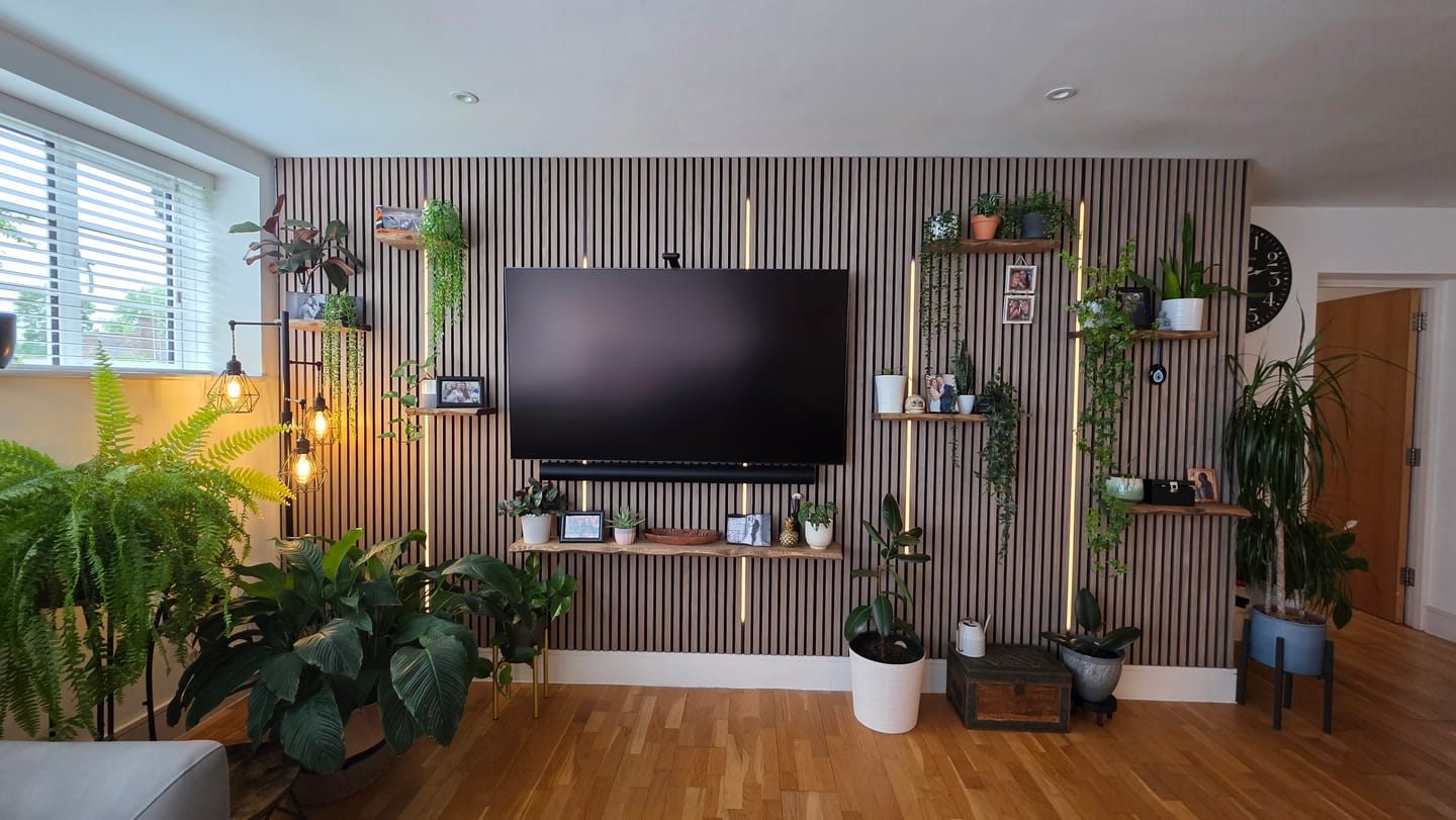 Customer photo review of Acoustic Slat Wall Panels Wooden Decorative Wall Panels Walnut Premium 2.4m x 0.6m