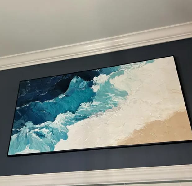 Customer photo review of Azure Tide Relief - Hand-Painted Textured Ocean Wave Wall Art, Large Coastal Blue Abstract Canvas Painting for Living Room