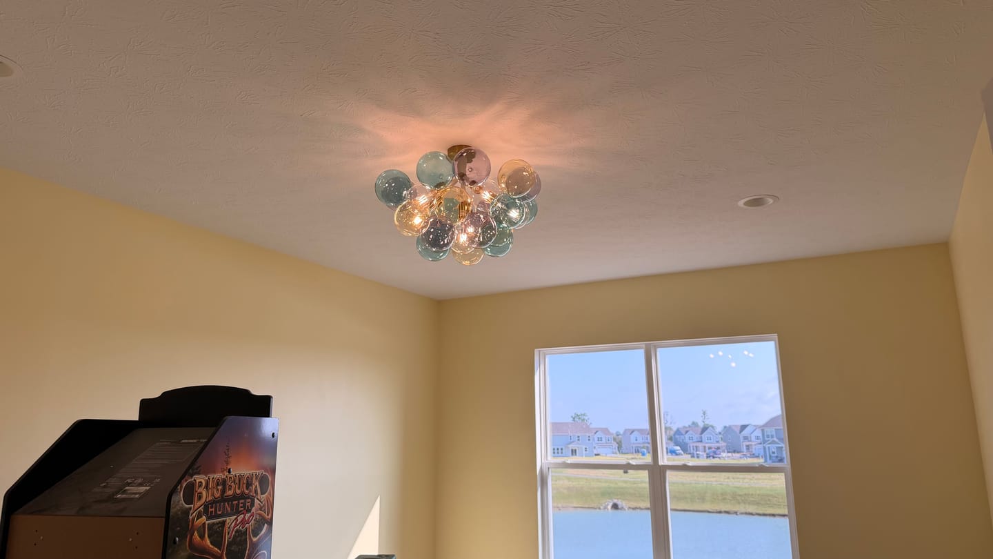 Customer photo review of Art Deco Colorful Glass Cluster Bubble Semi Flush Chandelier
