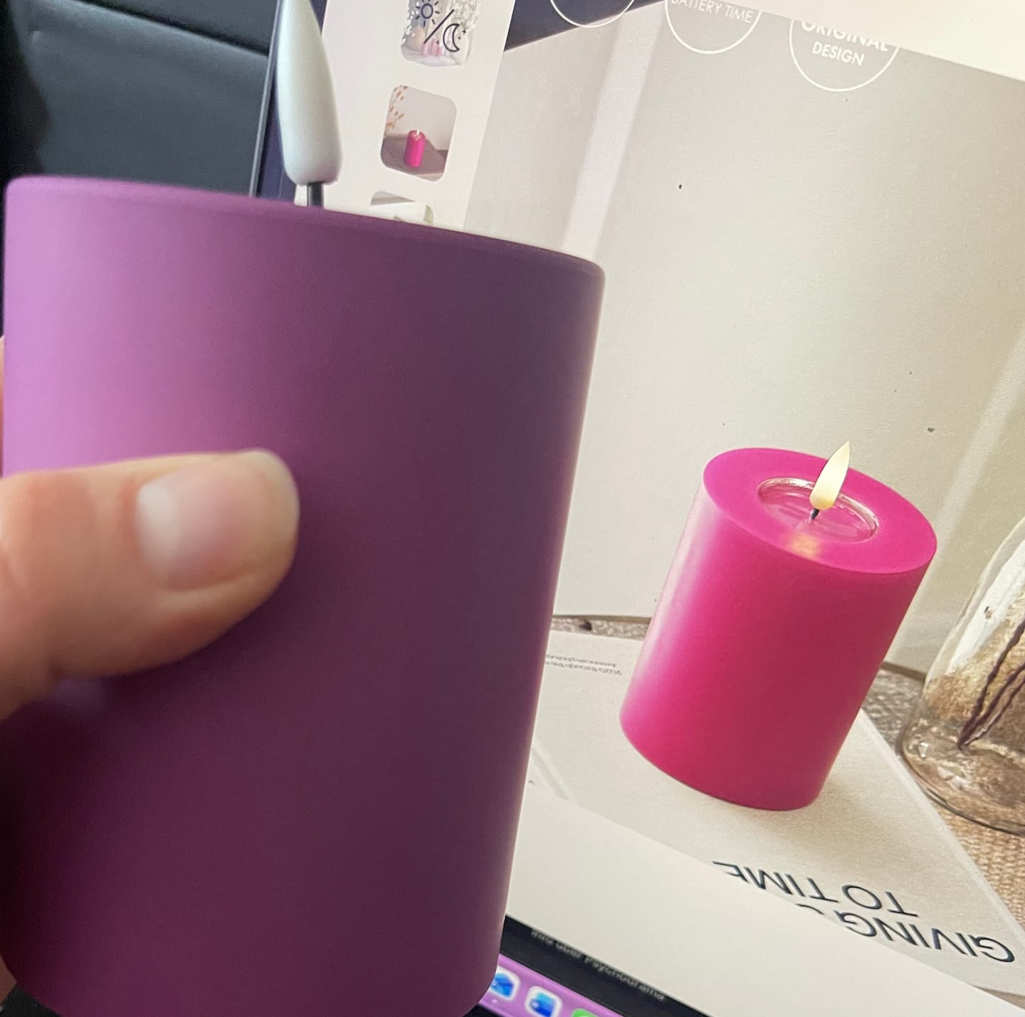 Customer photo review of Udendørs LED Bloklys Ø 7,5 x 10 cm Magenta