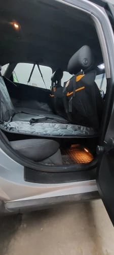 Customer photo review of Hard-Bottom Dog Car Seat Hammock — Steady Bed for Large & Senior Dogs