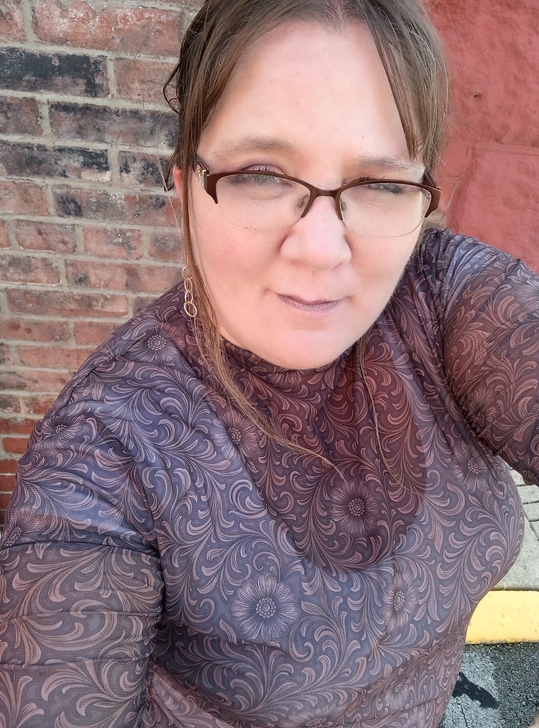 Customer photo review of Bronzed Bloom Long Sleeve Mesh Top