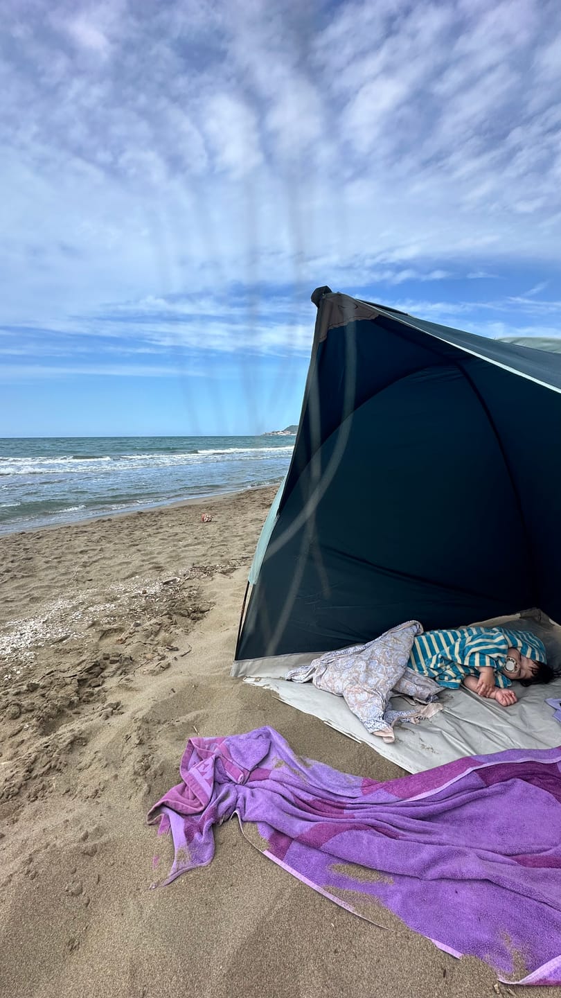 Customer photo review of Blue Striped Babies Hooded Beach Poncho