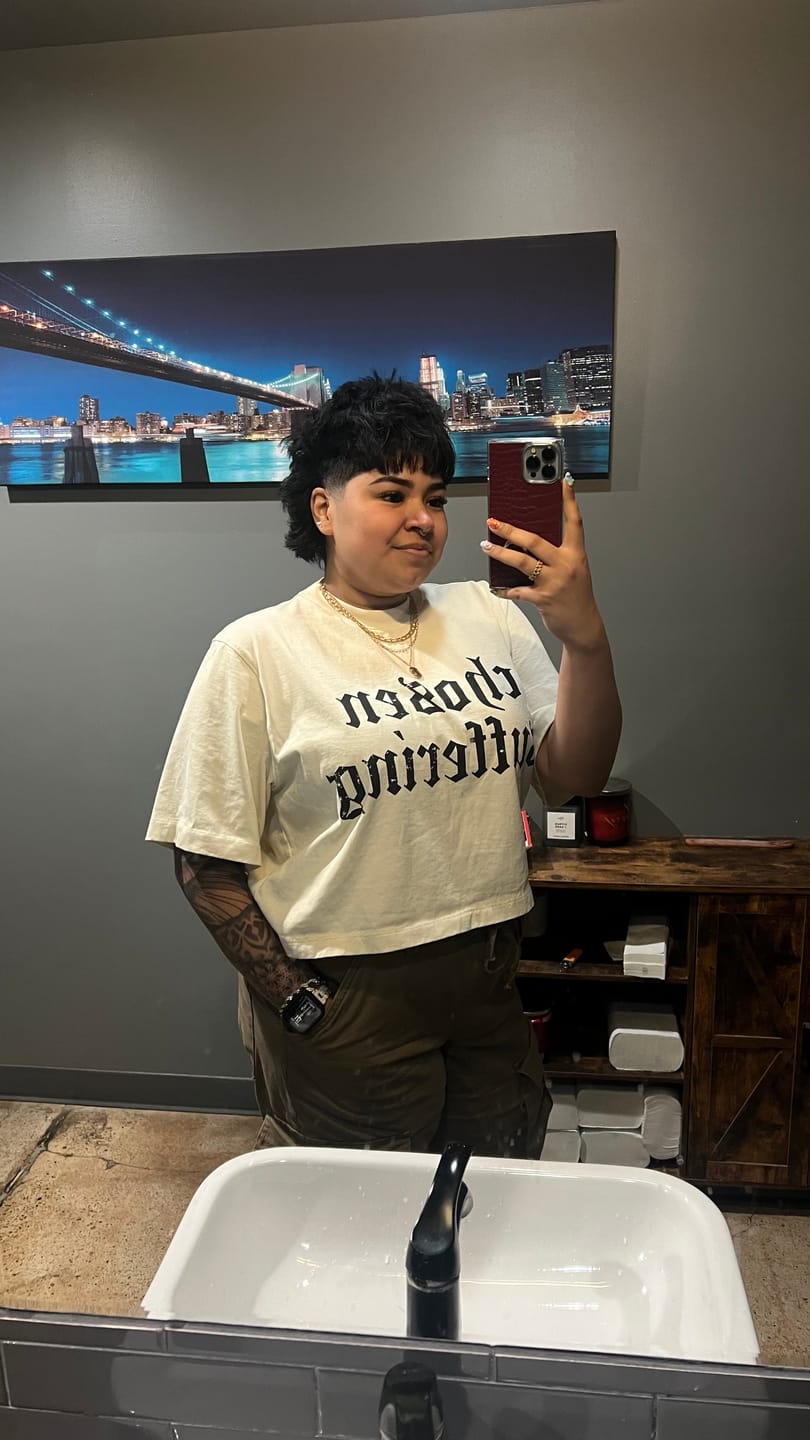 Customer photo review of Off-White Chosen Suffering Crop Tee