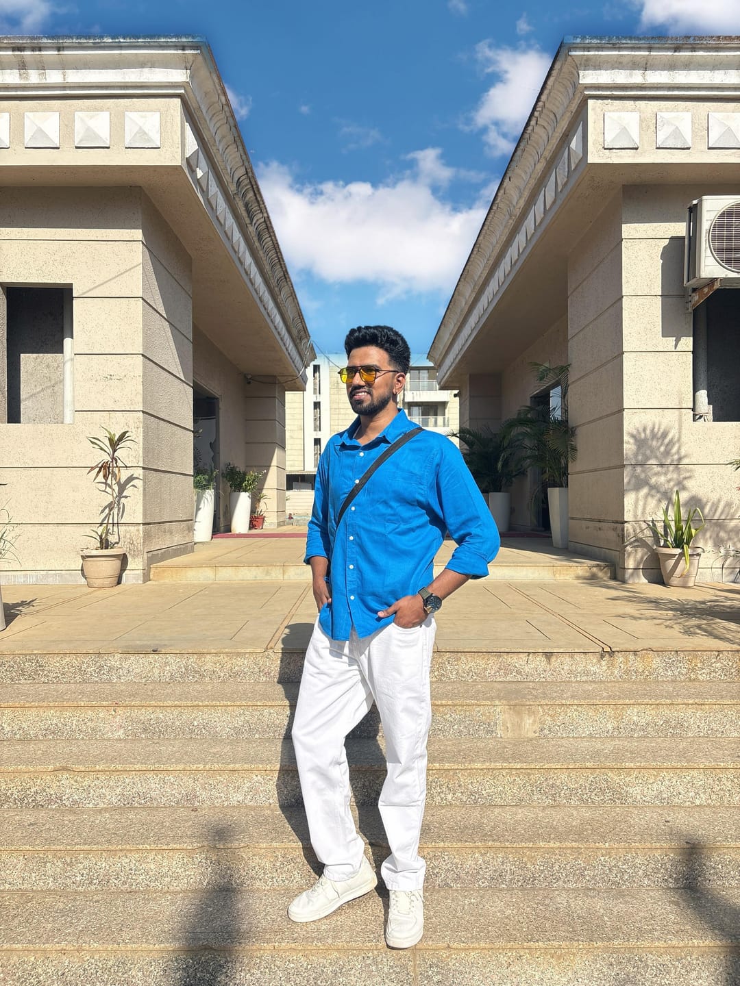 Customer photo review of Cerulean Blue Linen Blend Shirt