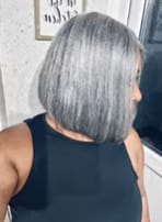 Customer photo review of Luvwin 5x5 Salt And Pepper Glueless Gray Color Pre-Cut Lace Straight Bob Wig For Black Women