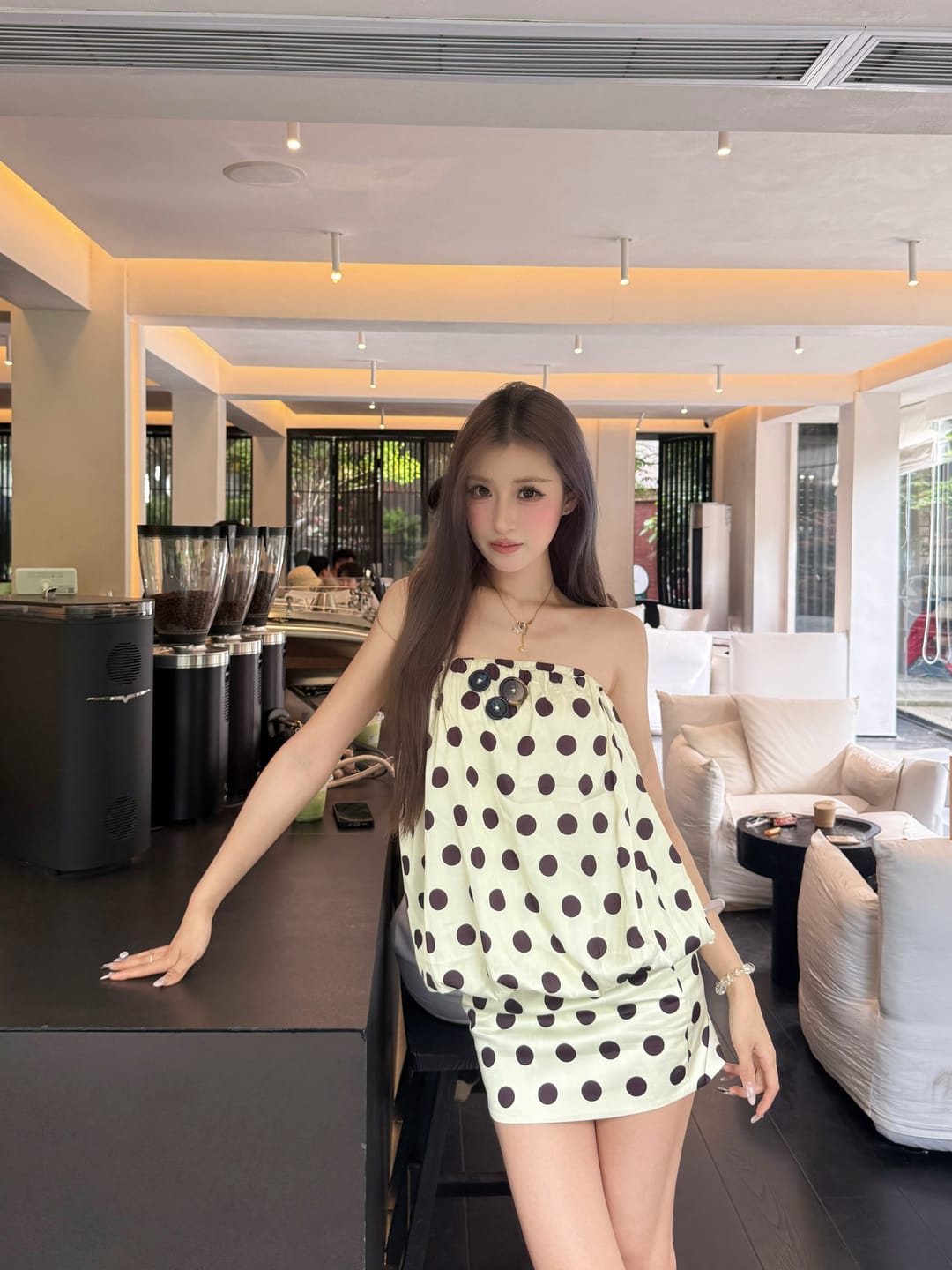 Customer photo review of IAMXIAA Polka Dot Strapless Mini Dress