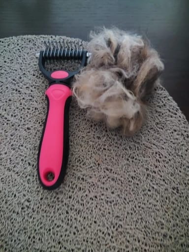 Customer photo review of Double-Sided Dog Dematting Comb & Deshedding Tool for Dogs & Cats