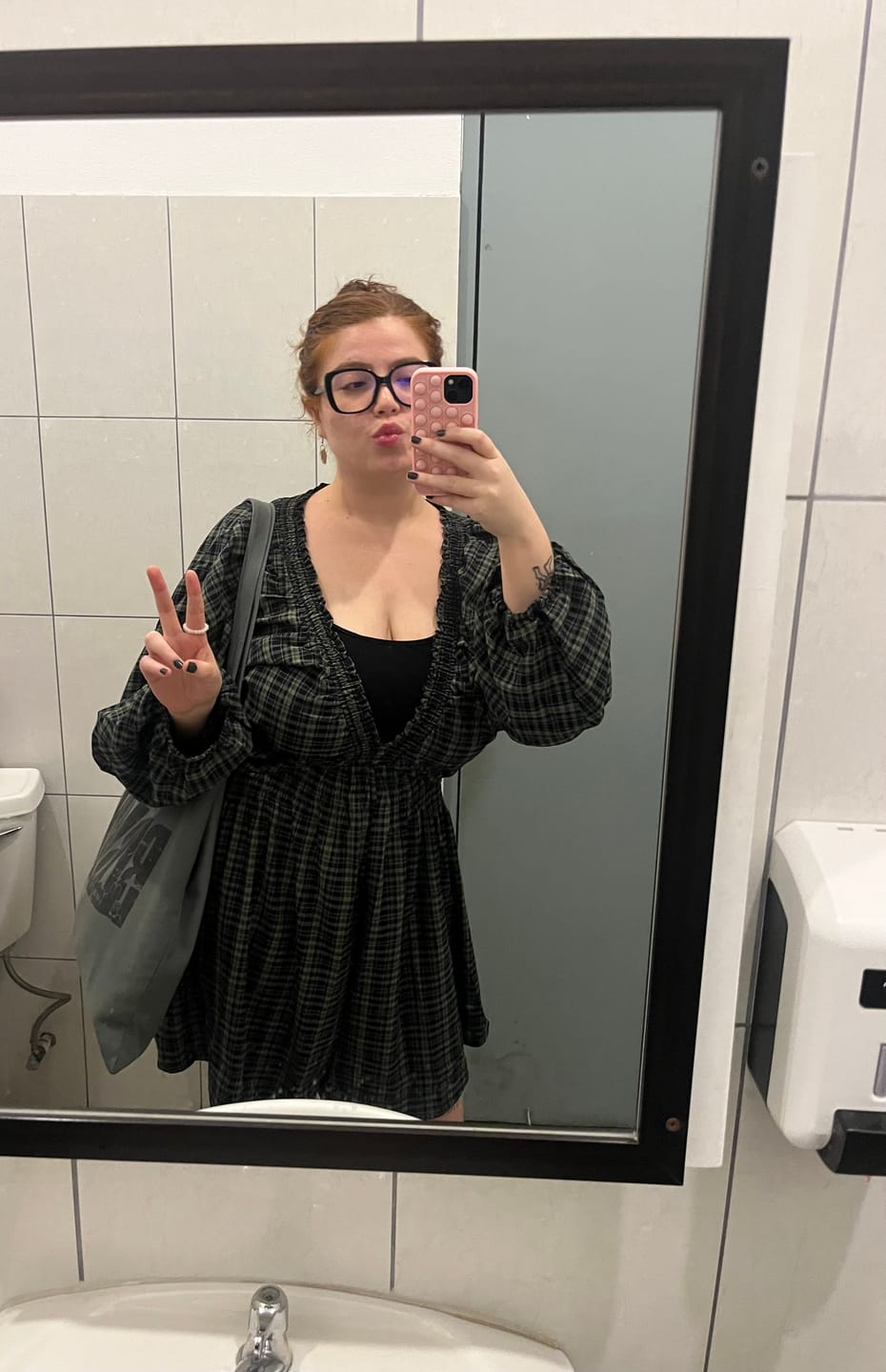 Customer photo review of Dolman Sleeve Plaid Romper