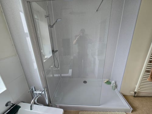 Customer photo review of 1700mm x 900mm Walk-In 8mm Enclosure & Stone Shower Tray
