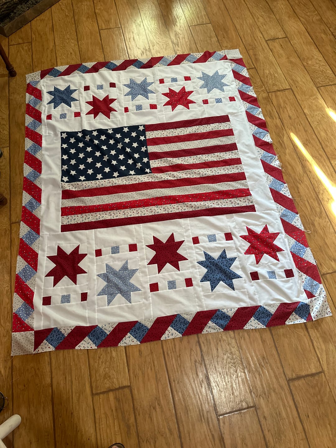 Customer photo review of Freedom Song   Sew-Ready Quilt Kit Featuring Stunning New Red White and Blue Fabrics 61" X 75"
