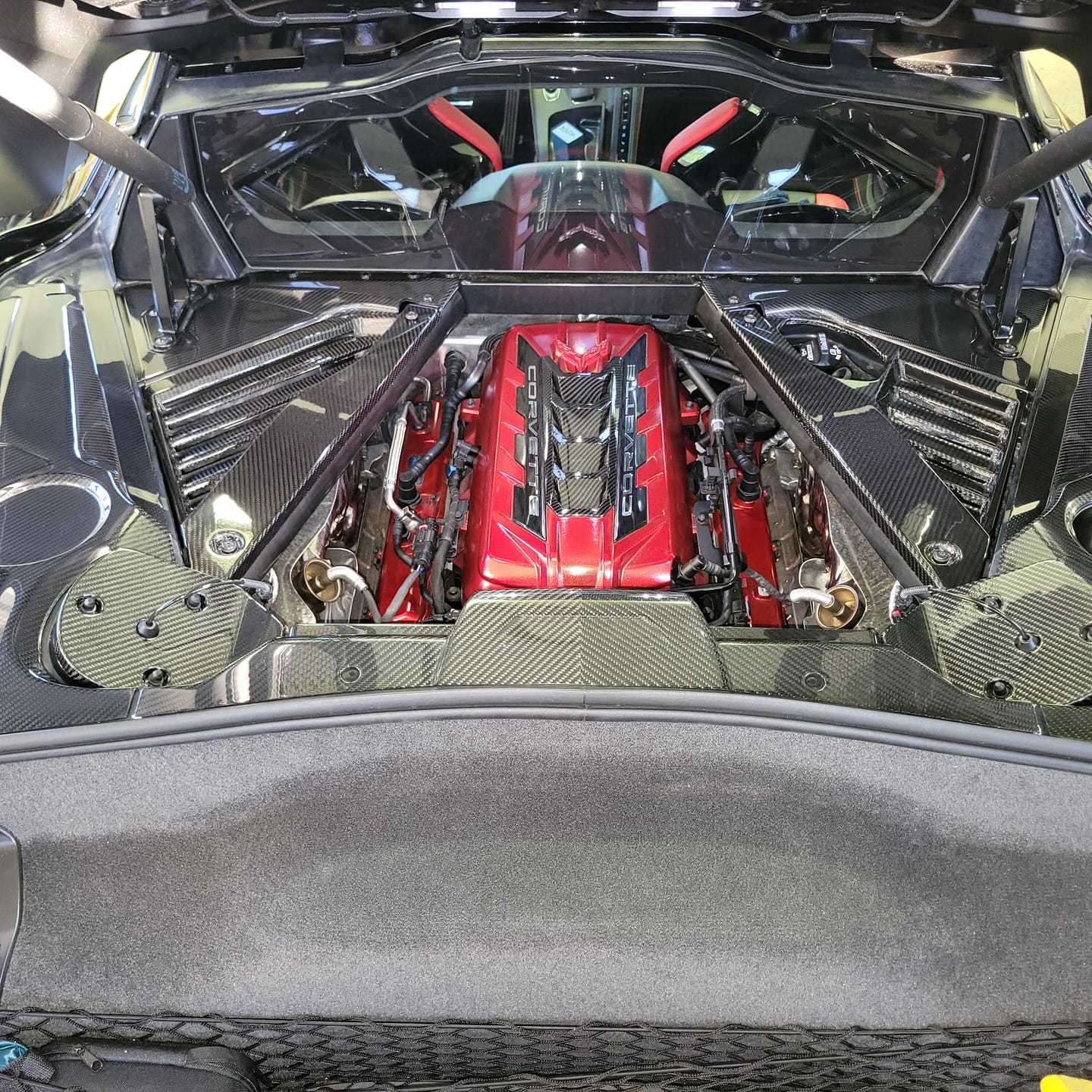 Customer photo review of Corvette C8 DRY CARBON FIBER Coupe Engine Bay Panel Cover (3-Pieces Version)