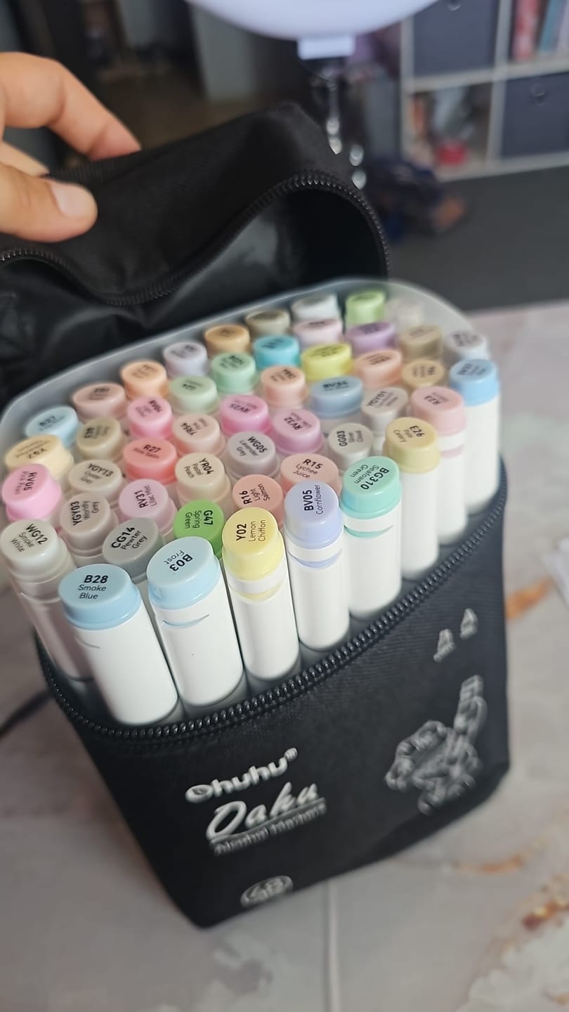 Customer photo review of Ohuhu Oahu 48 Pastel Colors Dual Tips Alcohol Art Markers, Fine & Chisel