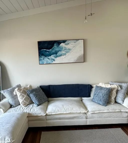 Customer photo review of Azure Tide Relief - Hand-Painted Textured Ocean Wave Wall Art, Large Coastal Blue Abstract Canvas Painting for Living Room