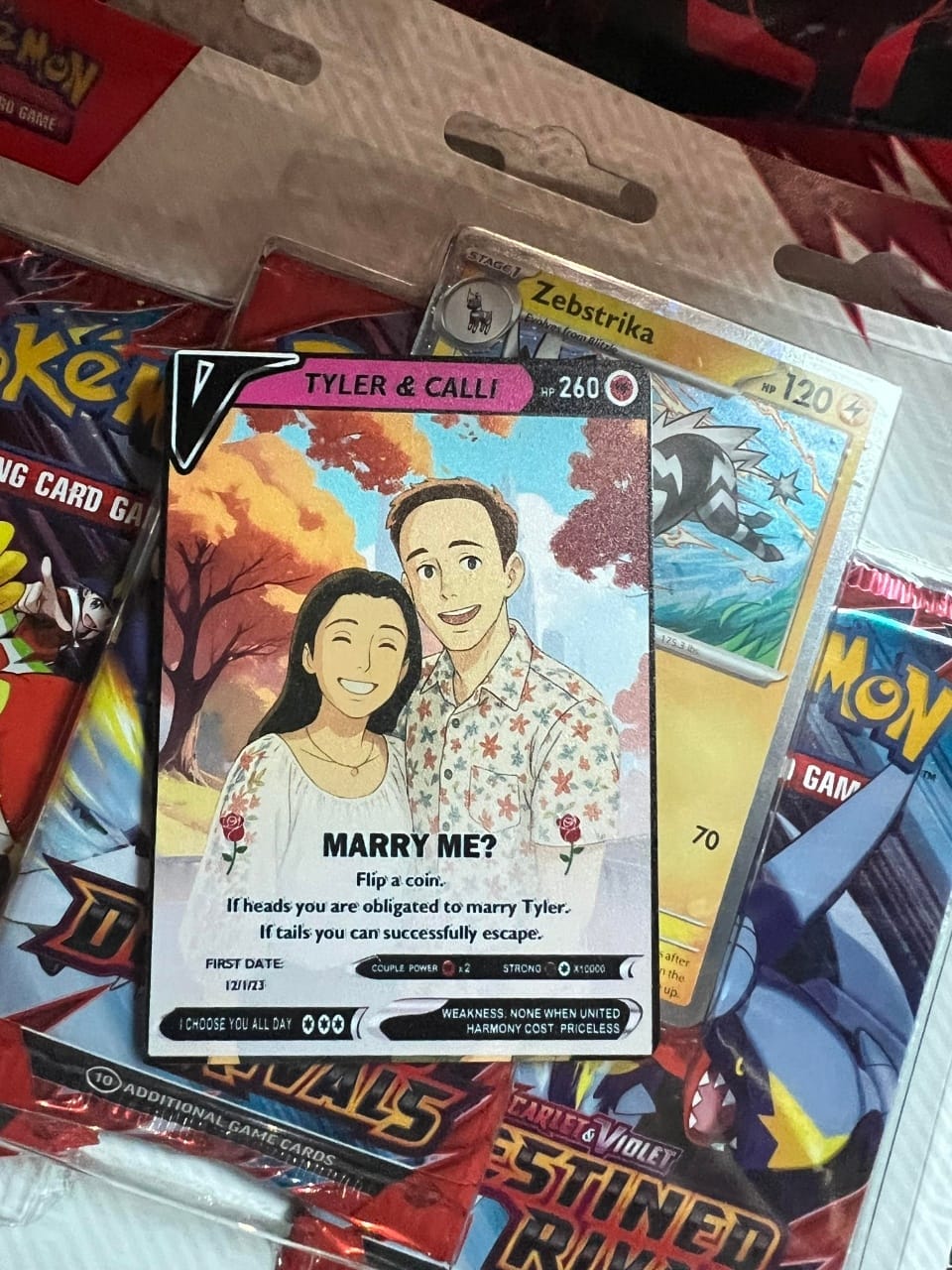 Customer photo review of Custom Pokemon Card - Personalized Poke Card for Couples - Holographic Effect Available - CPC-29