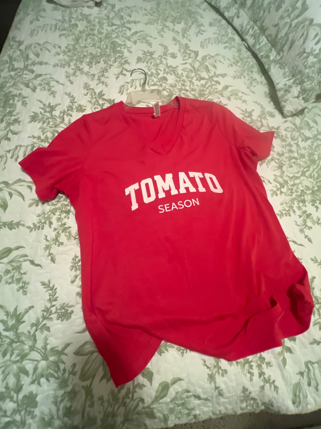 Customer photo review of Tomato Season V-Neck T-Shirt