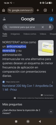 Reseñador comparte una captura de pantalla de una búsqueda en Google sobre un producto diferente, 'Noristerat'.
