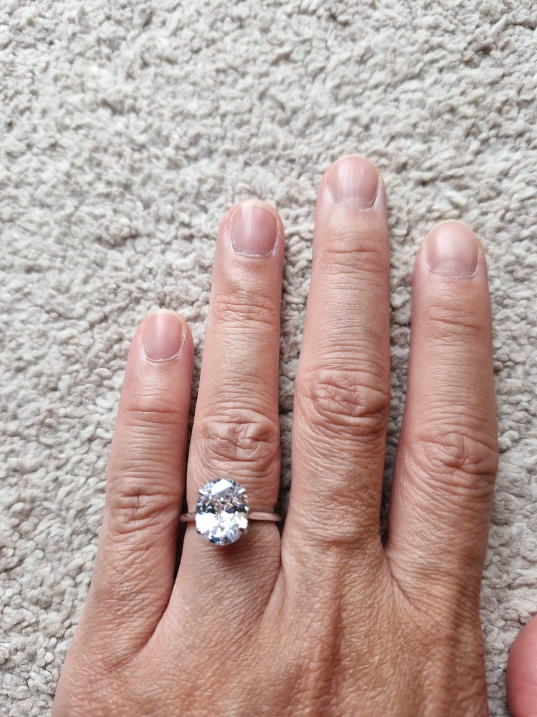 Customer photo review of Oval Solitaire Diamond-Inspired Ring 3ct
