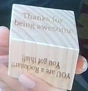 Customer photo review of Custom Engraved Wooden Desk Cube – Motivational Office Decor