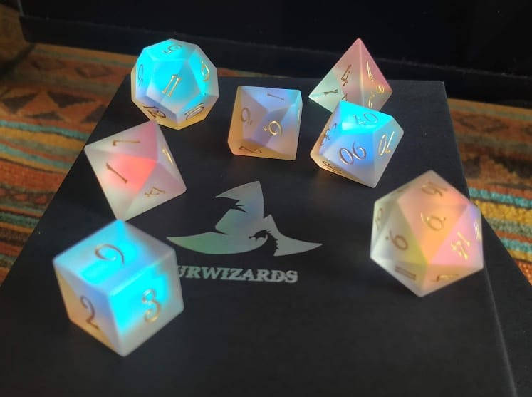Customer photo review of URWizards D&D Frosted Dichroic Prism Glass Dice Set