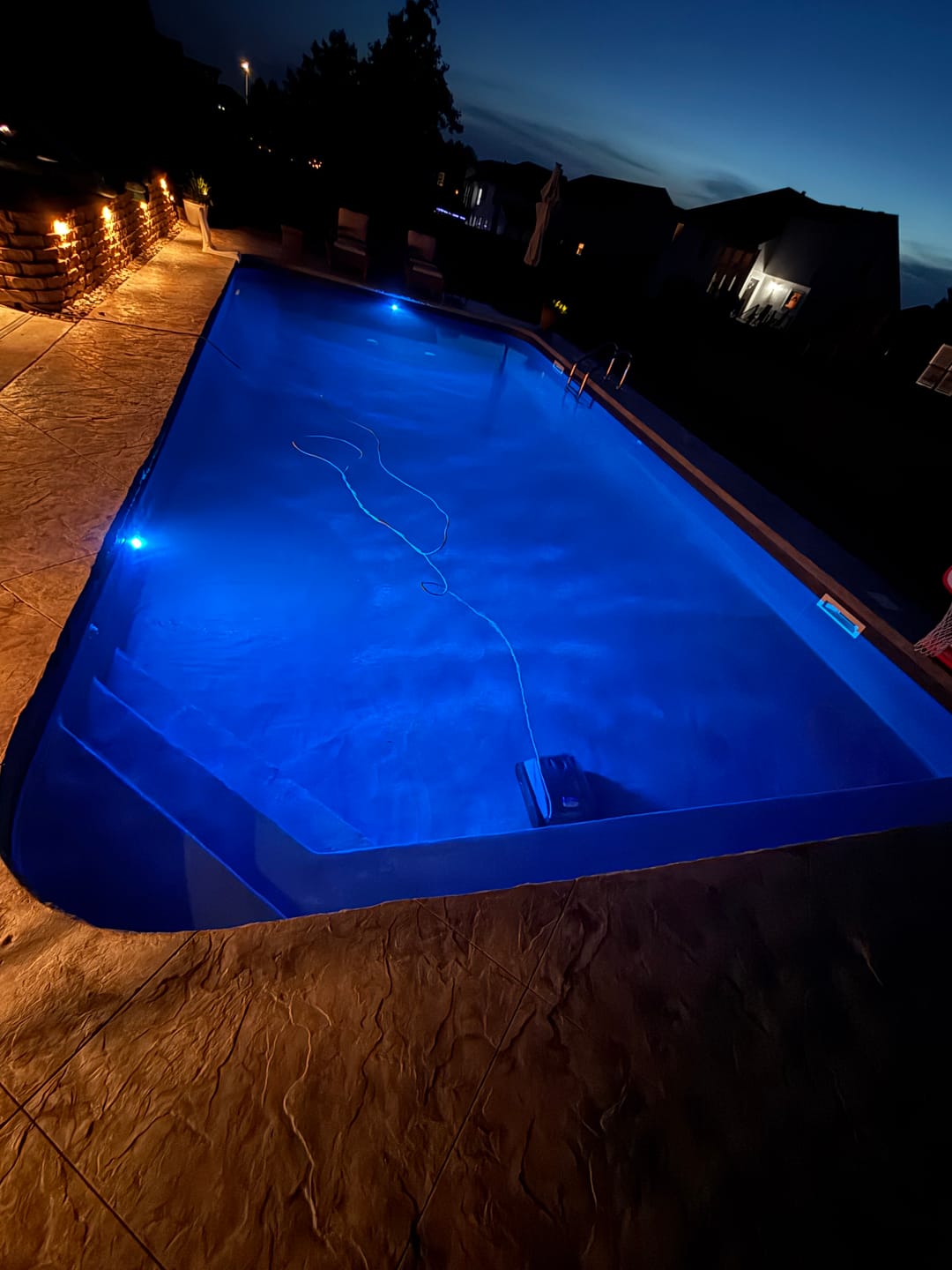 Customer photo review of Jandy WaterColors Nicheless HydroCool Pool and Spa LED Lights, RGBW, 12 V, 24 W, 100 FT Cord | JLU4C24W100