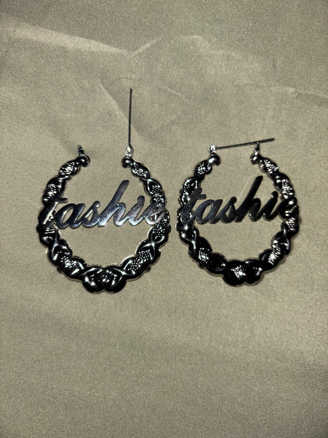 Customer photo review of XOXO Name Hoop Earrings