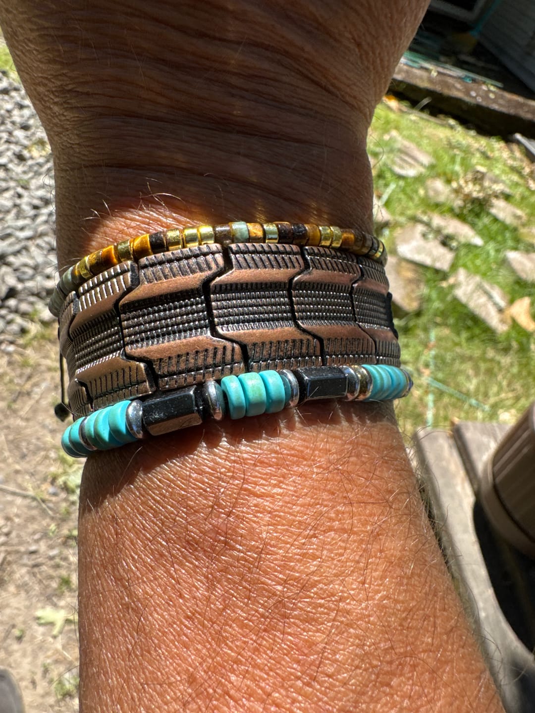 Customer photo review of Men’s Hematite & Turquoise Bracelet – Natural Stone Grounding Jewelry for Strength, Focus & Protection