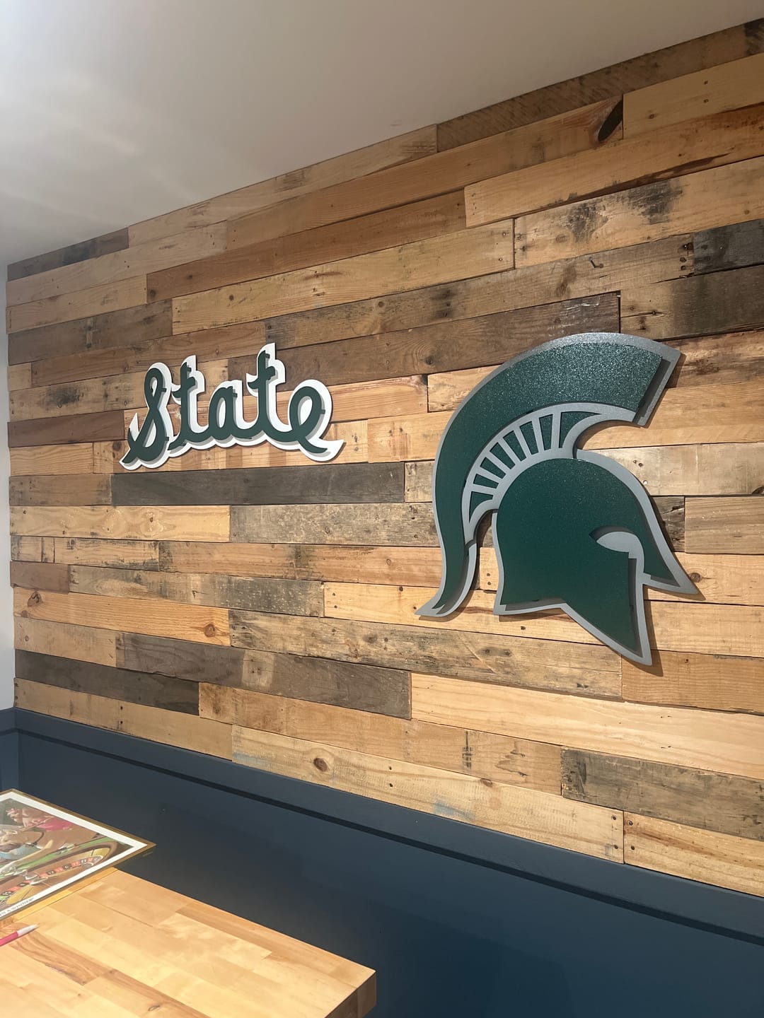 Customer photo review of Michigan State Spartans VAULT cursive "STATE" 3D Metal Wall Art