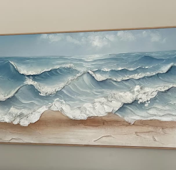Customer photo review of Ocean Whisper – Hand-Painted Textured Coastal Waves Oil Painting